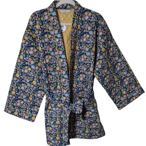 NWT  Mahogany Elsa quilted floral robe jacket belted oversized short cotton S/M - Picture 1 of 9